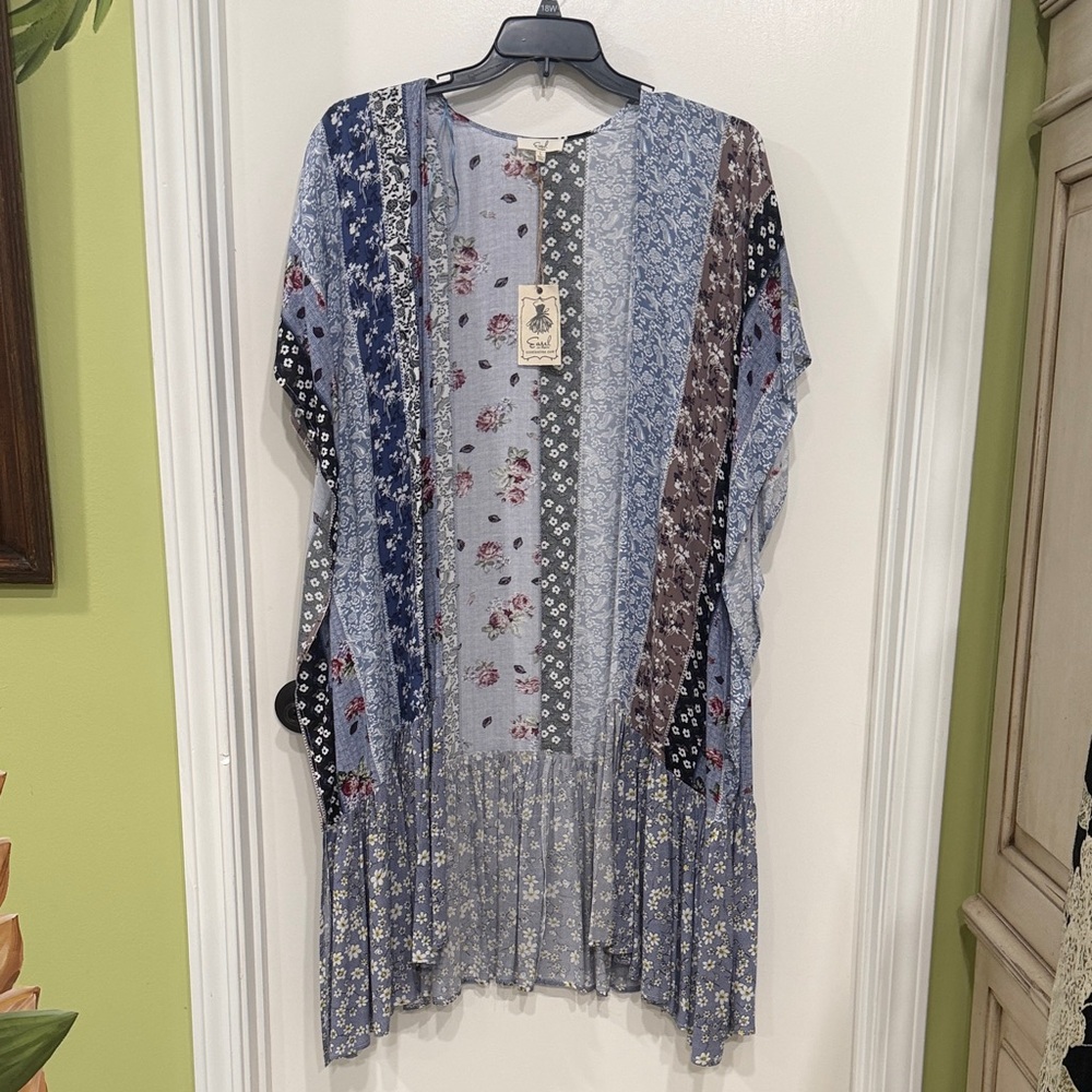 Easel Floral Patchwork Cardigan in Gray and Purple